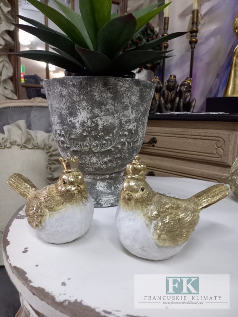 FIGURA PTASZEKI "KRÓLOWA" 15 cm biel złoto brokat