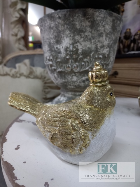 FIGURA PTASZEKI "KRÓLOWA" 15 cm biel złoto brokat