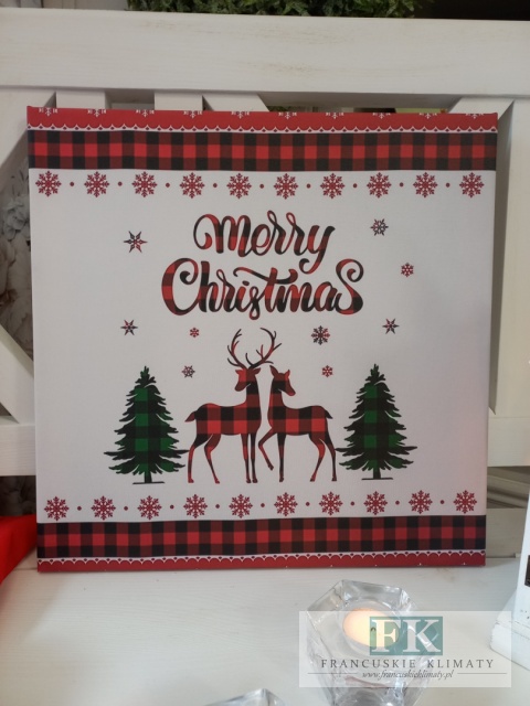 OBRAZ NA PŁÓTNIE 40/40 JELONKI , MERRY CHRISTMAS