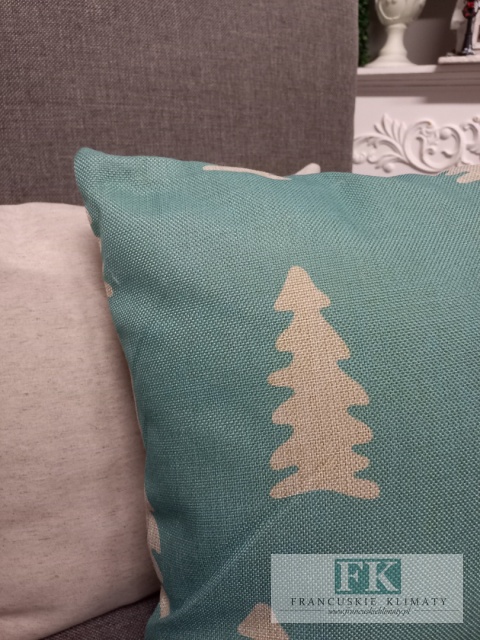 PODUSZKA (poszewka + wkład) CHOINKI 43X43 TKANINA NATURA LEN POLIESTER