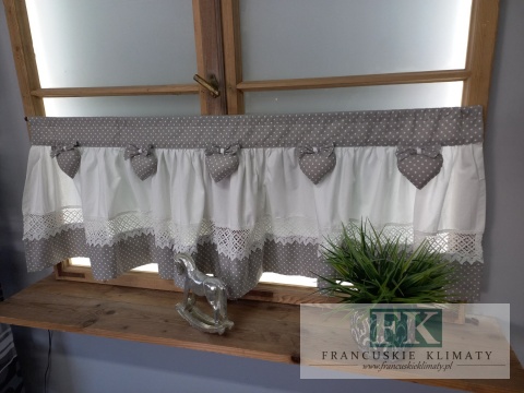 ZAZDROSTKA ZAZDROSKA GOTOWA SERCE SERDUSZKO kropki szare 120x45 cm SHABBY , BAWEŁNA 100%