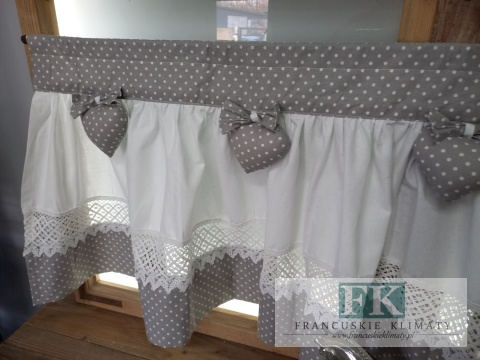 ZAZDROSTKA ZAZDROSKA GOTOWA SERCE SERDUSZKO kropki szare 120x45 cm SHABBY , BAWEŁNA 100%