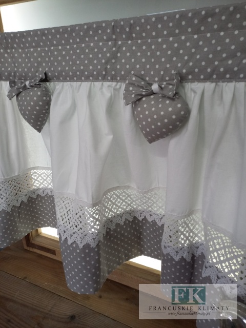 ZAZDROSTKA ZAZDROSKA GOTOWA SERCE SERDUSZKO kropki szare 120x45 cm SHABBY , BAWEŁNA 100%