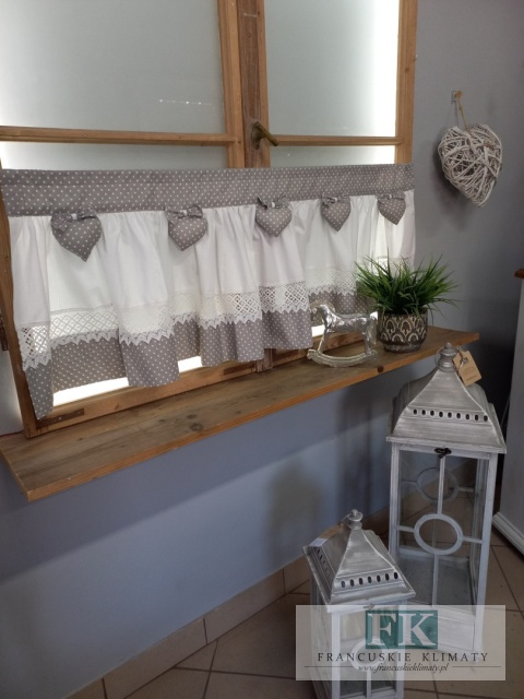 ZAZDROSTKA ZAZDROSKA GOTOWA SERCE SERDUSZKO kropki szare 120x45 cm SHABBY , BAWEŁNA 100%