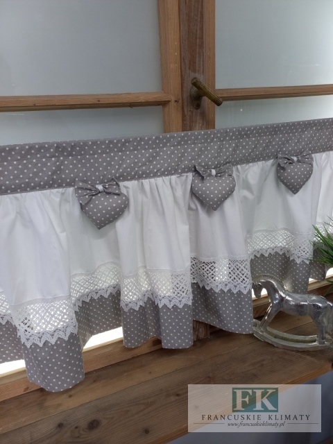 ZAZDROSTKA ZAZDROSKA GOTOWA SERCE SERDUSZKO kropki szare 120x45 cm SHABBY , BAWEŁNA 100%