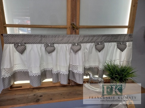 ZAZDROSTKA ZAZDROSKA GOTOWA SERCE SERDUSZKO kropki szare 120x45 cm SHABBY , BAWEŁNA 100%