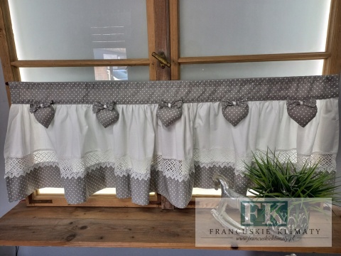 ZAZDROSTKA ZAZDROSKA GOTOWA SERCE SERDUSZKO kropki szare 120x45 cm SHABBY , BAWEŁNA 100%