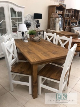 LITE DREWNO ! KOMPLET STÓŁ rozkładany + 6 SZT KRZESEŁ PROWANSJA RUSTIC BOHO VINTAGE