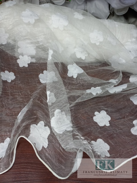 MATERIAŁ TKANINA ORGANZA ORGANTYNA KRESZOWANA KWIATUSZKI 280 CM