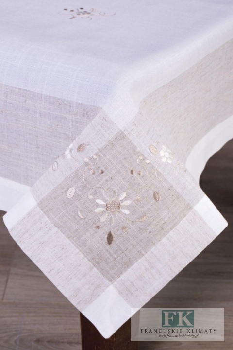 OBRUS MOLI 140x240 ŁAMANA BIEL BEŻ NATURA SHABBY CHIC FRANCJA