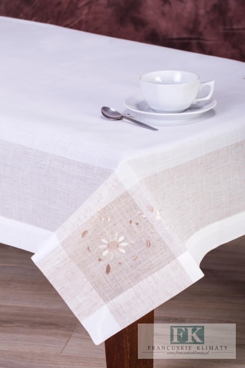 OBRUS MOLI 140x240 ŁAMANA BIEL BEŻ NATURA SHABBY CHIC FRANCJA