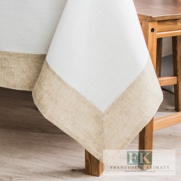 OBRUS KALABRA 140X260 ŁAMANA BIEL BEŻ NATURA SHABBY CHIC FRANCJA