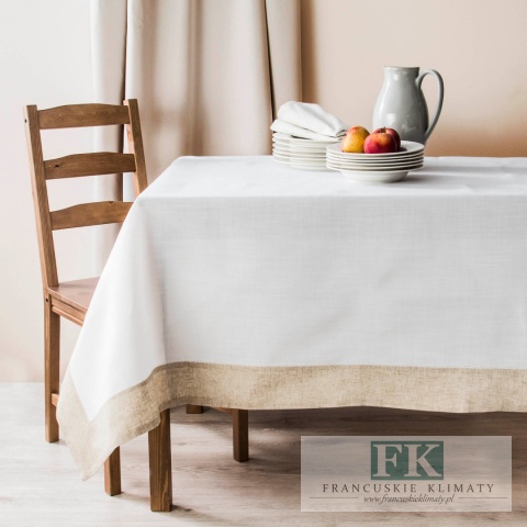 OBRUS KALABRA 130X180 ŁAMANA BIEL BEŻ NATURA SHABBY CHIC FRANCJA
