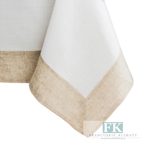 OBRUS KALABRA 130X180 ŁAMANA BIEL BEŻ NATURA SHABBY CHIC FRANCJA