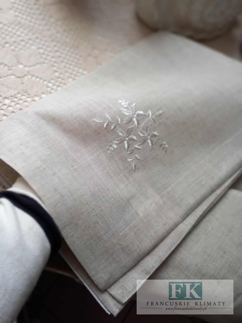 OBRUS MOLI 140x200 NATURA LEN HAFT SHABBY CHIC FRANCJA