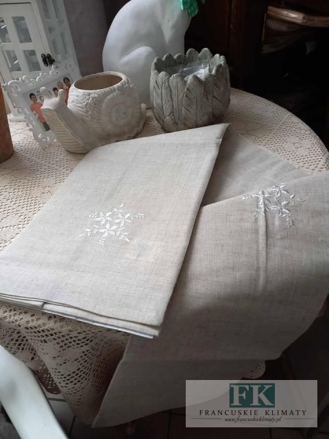OBRUS MOLI 140x200 NATURA LEN HAFT SHABBY CHIC FRANCJA