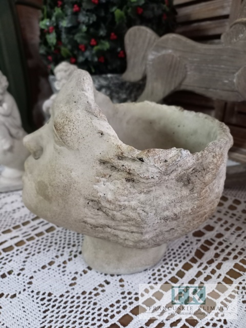 OSŁONKA DONICA TWARZ CERAMICYNO BETONOWA 19 CM BEŻ