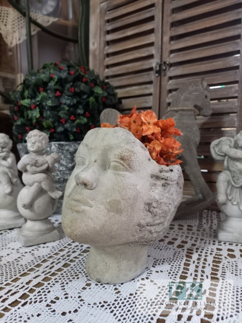 OSŁONKA DONICA TWARZ CERAMICYNO BETONOWA 19 CM BEŻ