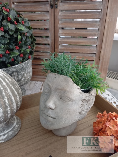 OSONKA DONICA TWARZ CERAMICYNO BETONOWA 19 CM SZARA