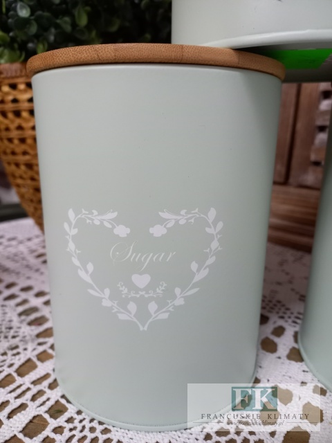 kpl , KOMPLET 3 szt PUSZEK "SUGAR + COFFE + TEA" PUSZKA SERCE 15,5 cm mięta SHABBY , PROWANSJA , VINTAGE