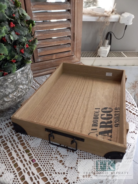 TACA DREWNIANA DEKORACYJNA CARGO 39 CM RETRO SHABBY CHIC PROWANSJA LOFT