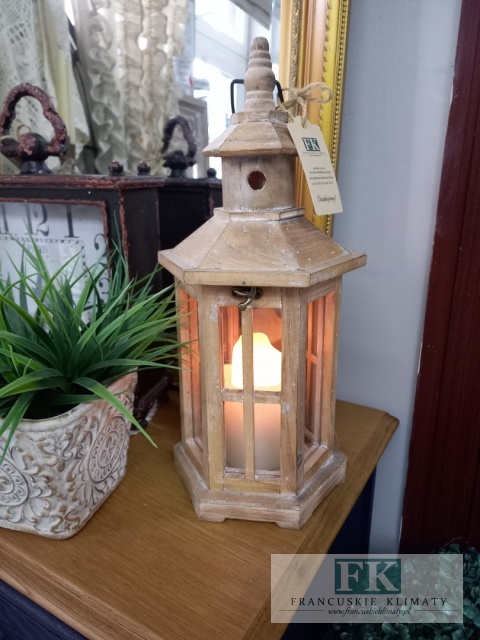 LAMPION LATARNIA KAMIENICZKA 44 CM DREWNO SZKŁO