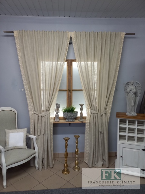 ZASŁONA NATURA CIEMNY BEŻ KORONKA 140/250