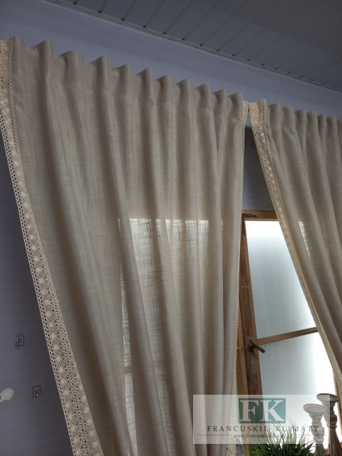 ZASŁONA NATURA CIEMNY BEŻ KORONKA 140/250
