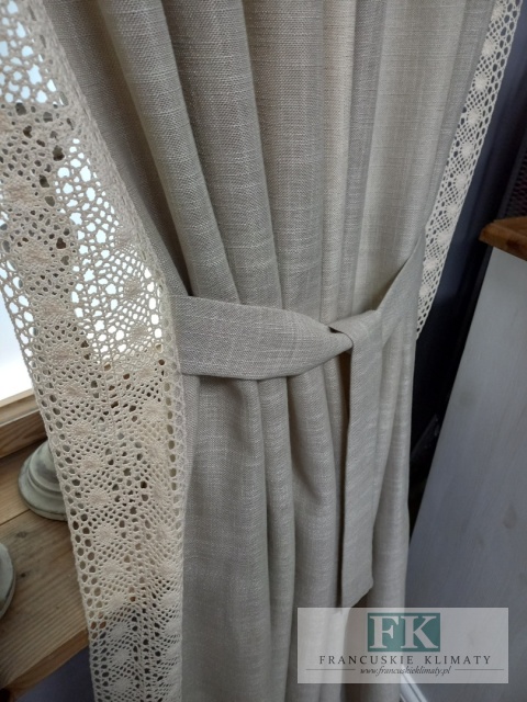 ZASŁONA NATURA CIEMNY BEŻ KORONKA 140/250