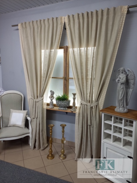 ZASŁONA NATURA CIEMNY BEŻ KORONKA 140/250