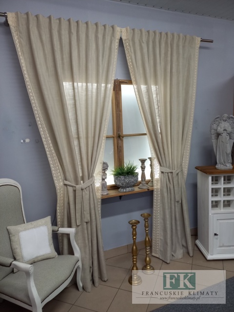 ZASŁONA NATURA CIEMNY BEŻ KORONKA 140/250