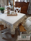 OBRUS NATURA BEŻ 140x140 FALBANY KORONKA , STYL FRANCUSKI SHABBY CHIC