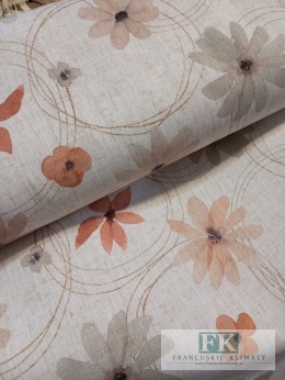 TKANINA MATERIAŁ KWIATY 150 SZEROKOŚCI , SHABBY TKANINA Z DOMIESZKĄ LNU