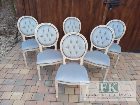 FRANCUSKI kpl. 6 szt. KRZESŁA MEDALION antyczne drewno plusz
