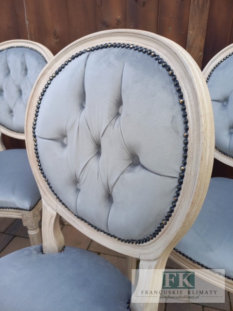 FRANCUSKI kpl. 6 szt. KRZESŁA MEDALION antyczne drewno plusz