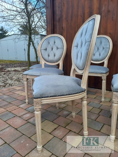 FRANCUSKI kpl. 6 szt. KRZESŁA MEDALION antyczne drewno plusz