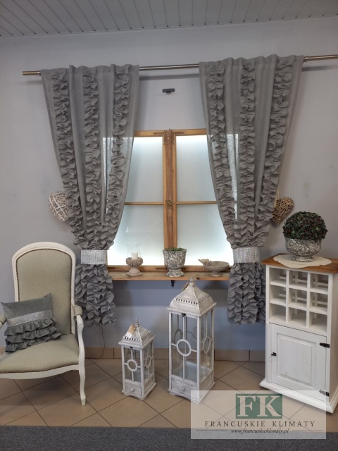 KOMPLET , ZASŁON ZASŁONY FALBANY PIONOWE Z TUBKAMI CYRKONIE 100/200 x 2 SZT NATURA , SZARE W STYLU PROWANSALSKIM , FRANCUSKIM