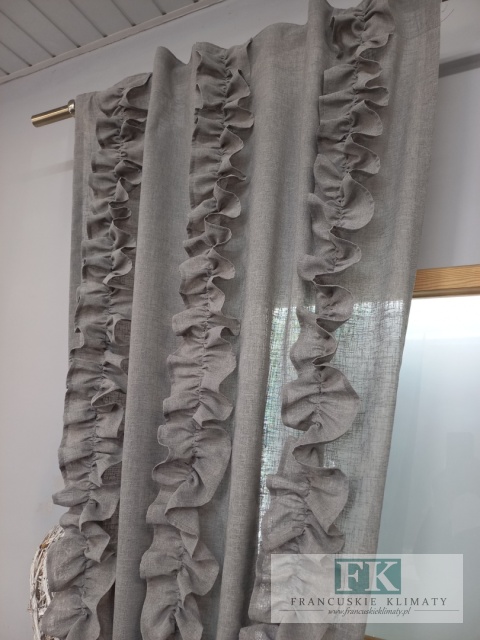 KOMPLET , ZASŁON ZASŁONY FALBANY PIONOWE Z TUBKAMI CYRKONIE 100/200 x 2 SZT NATURA , SZARE W STYLU PROWANSALSKIM , FRANCUSKIM