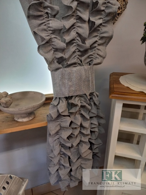 KOMPLET , ZASŁON ZASŁONY FALBANY PIONOWE Z TUBKAMI CYRKONIE 100/200 x 2 SZT NATURA , SZARE W STYLU PROWANSALSKIM , FRANCUSKIM