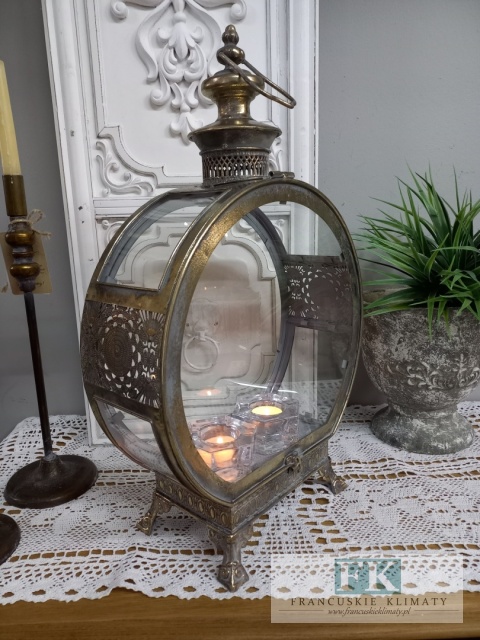 LATARNIA LAMPION METAL 58 CM , ZŁOTO ANTYCZNE