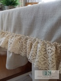 OBRUS NATURA BEŻ 140x140 FALBANY KORONKA , STYL FRANCUSKI SHABBY CHIC