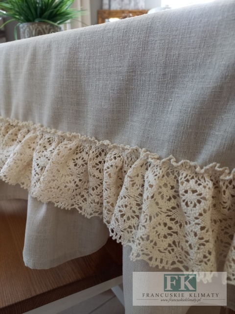 OBRUS NATURA BEŻ 140x140 FALBANY KORONKA , STYL FRANCUSKI SHABBY CHIC