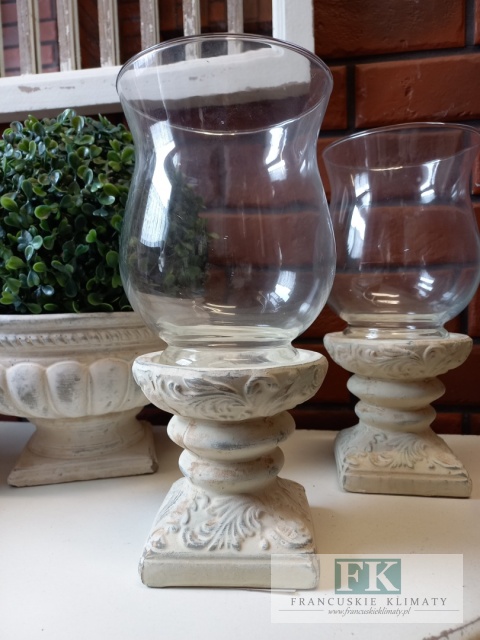 ŚWIECZNIK , LAMPION NA NODZE 27 CM SHABBY