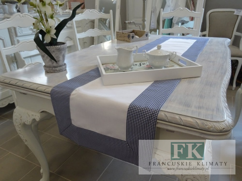 BIEŻNIK DEKORACYJNY NIEBIESKA KRATA 40X160 PROWANSJA SHABBY CHIC VINTAGE LOFT
