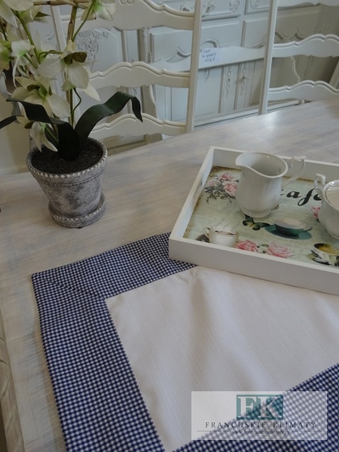 BIEŻNIK DEKORACYJNY NIEBIESKA KRATA 40X160 PROWANSJA SHABBY CHIC VINTAGE LOFT