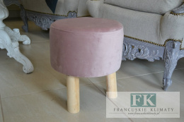 PUF NA TRÓJNOGU PUDROWY RÓŻ WYS 33 FRANCJA PROWANSJA SHABBY CHIC