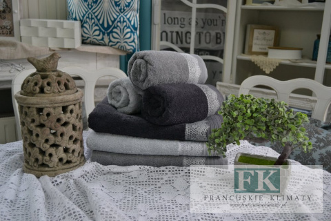 RĘCZNIK 50 X 90 GRAFIT BAWEŁNA 100% KOLEKCJA KORONKA