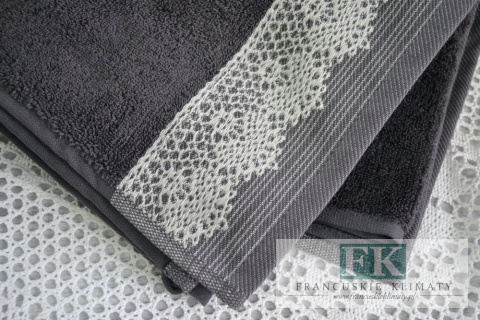 RĘCZNIK 50 X 90 GRAFIT BAWEŁNA 100% KOLEKCJA KORONKA