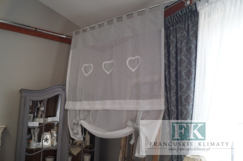ROLETKA, EKRAN , PANEL PEPITKA SIWY-BIEL PROWANSJA , SHABBY, SZER 130 CM WYS 130 BATYST , BAWEŁNA KOLEKCJA SERCE