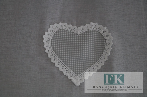 ROLETKA, EKRAN , PANEL PEPITKA SIWY-BIEL PROWANSJA , SHABBY, SZER 130 CM WYS 130 BATYST , BAWEŁNA KOLEKCJA SERCE